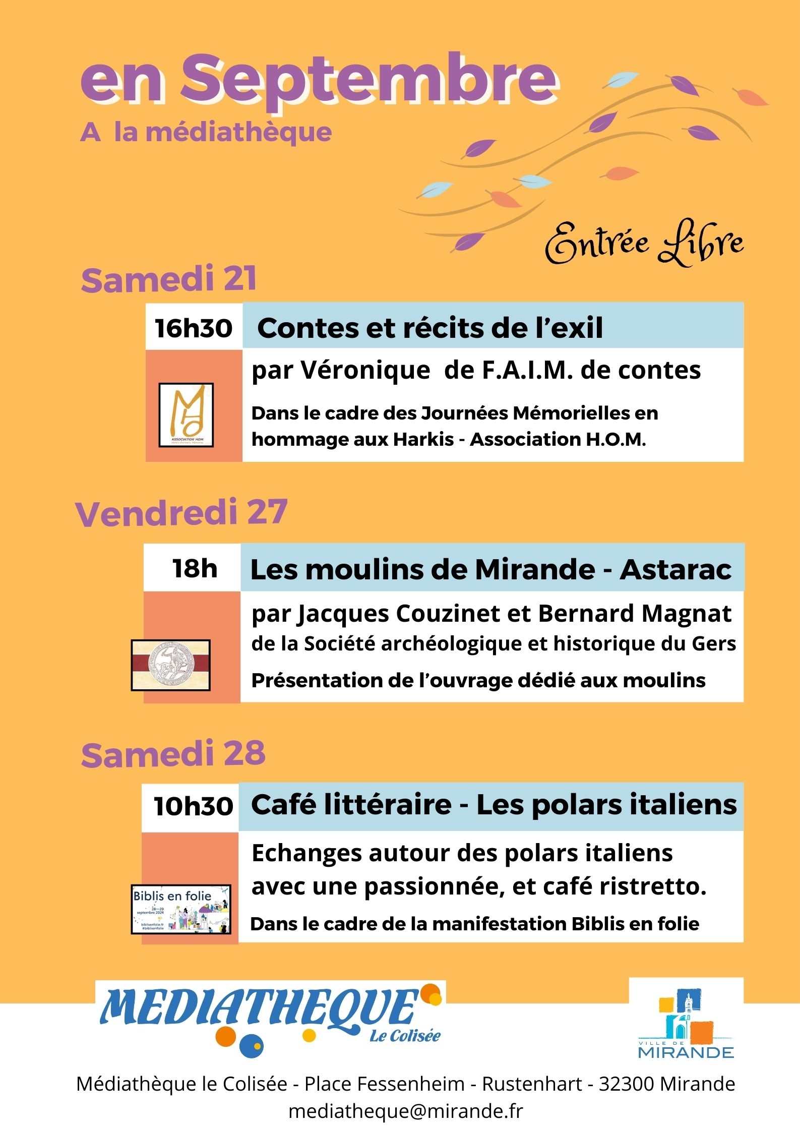 La programmation de Septembre à la médiathèque