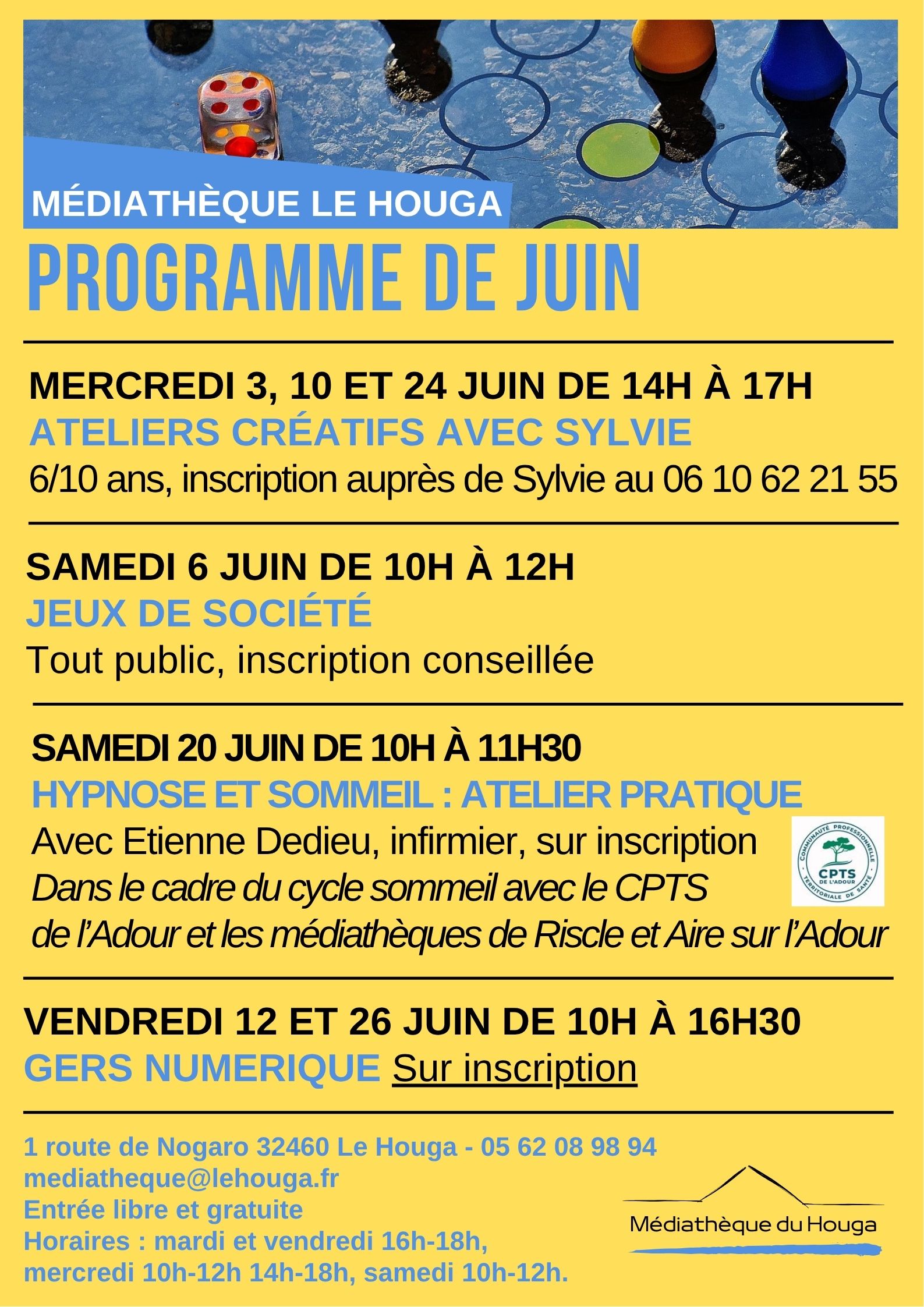 Le programme de juin à la MEDIATHEQUE Le Houga: