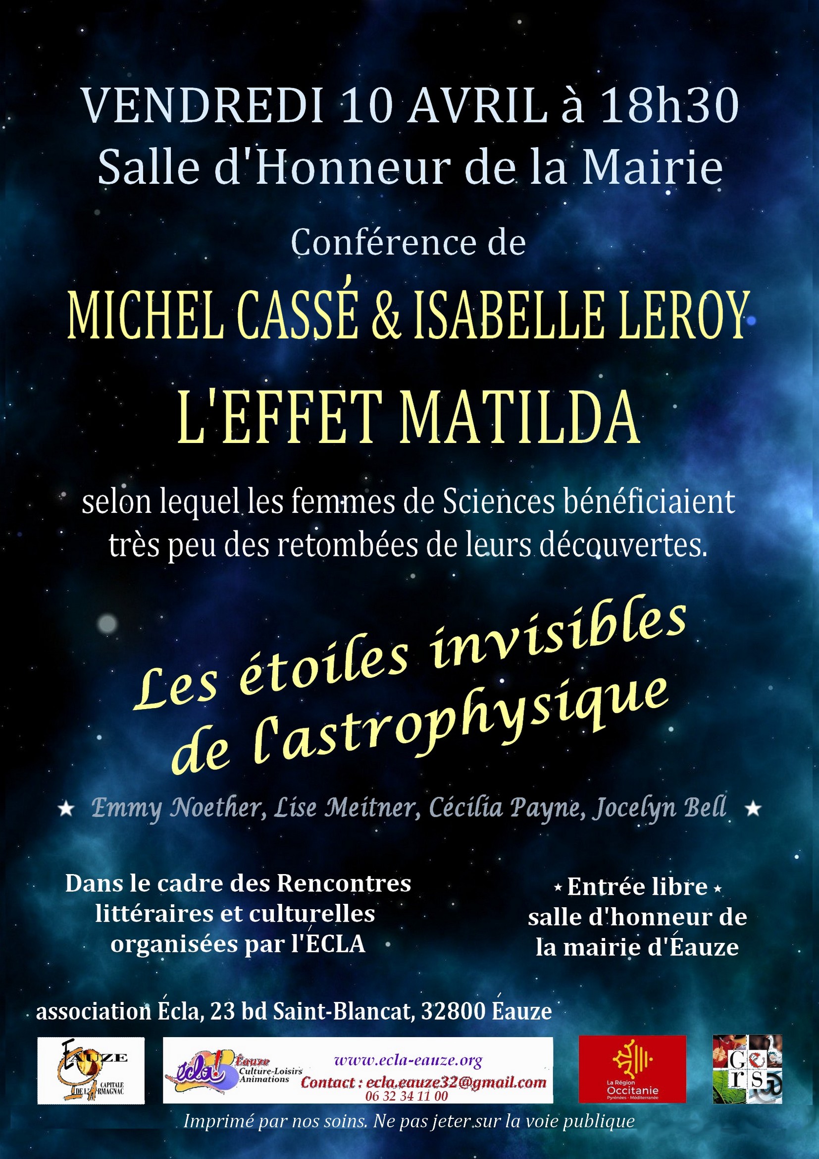 CONFERENCE L’EFFET MATILDA : LES FEMMES SCIENTIFIQUES