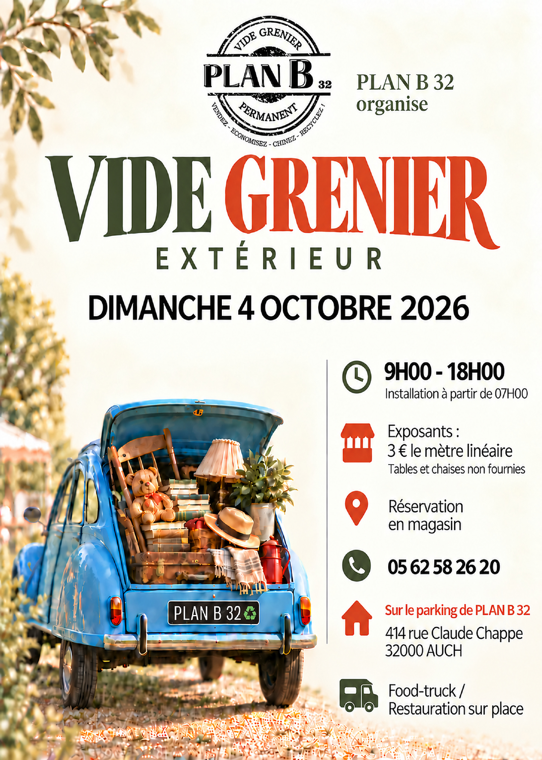 VIDE GRENIER EXTERIEUR SUR LE PARKING DE PLAN B 32